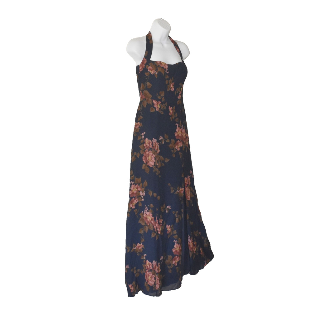 B0 NWT REFORMATION Navy Blue Floral Side Slit Lyric Jovelle Maxi Dress Size 4 - Picture 3 of 10